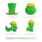 St. Patrick`s Day theme thin line color icons. Set of elements of shamrock, leprechaun hat, shoes, beard, gold and other holiday