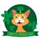 St. Patrick`s Day vector illustration. Cat wearing Leprechaun Hat. Cartoon Cat with clover. Postcard, poster, banner, print desig