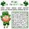St Patrick`s Day word search puzzle for children stock vector illustration