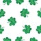 St patricks day background with green clover, seamless repeat pattern with watercolor shamrock for backgrounds, fabric or wrapping