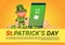 St. Patricks Day Background Template Leprechaun Man Over Green Smart Phone