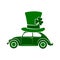 St Patricks day classic car with big hat on top, saint patrick day parade symbol, volkswagen beetle vector illustration