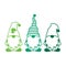 St patricks day gnomes outline silhouettes. Green leprechaun dwarfs. St patrick s day Irish gnomes contour shapes