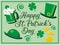 St. patricks day greeting celebration with happy St. Patrickâ€™s day text and green glass of beer, hats and shamrock