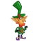 St Patricks Day leprechaun cartoon character waving. Vector illustration