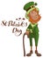 St.Patricks Day. Old man with red beard in green suit holding cane