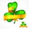 St Patricks green clover leaves with ribbon on white. Vector illustration.