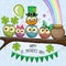 St Patricks greeting card with five Owls