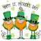 St Patricks greeting card with three leprechauns
