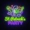 St. Patricks Party design template vector. St. Patrick greeting card, Light banner, neon style, night bright advertising