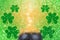 St Patrickâ€™s Day leprechaun pot of gold shamrock Patty background