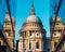 St Paul`s Cathedral reflected in modern glass buildings, London