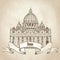 St. Peter Cathedral, Rome, Italy. Famous landmark. Travel label.