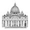 St. Peter Cathedral, Rome, Italy. Famous landmark. Travel label.