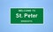 St. Peter, Minnesota city limit sign. Town sign from the USA.