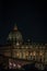 St Peter`s dome anf facade at night, Vatican city