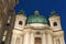 St. Peters Church facade with night lightning