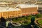 The St. Petersburg arial panorama with old historical streets and buildings is visible from the top of St. Isaac`s Cathedral.