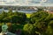 The St. Petersburg arial panorama with old historical streets and a park is visible from the top of St. Petersburg. St. Isaac`s