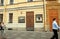 St. Petersburg.  Paintings-art objects are hung on the facade of the building on the embankment of the Griboyedov Canal