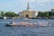 St. Petersburg. The river ship floats across Neva