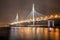 St. Petersburg, Russia -  11, november 2019 - View of the night cable-stayed bridge in St. Petersburg. Illuminated night bridge