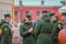 ST. PETERSBURG, RUSSIA, 17 MAY 2018: Outdoor view of teenager russian men wearing military uniform walking in the