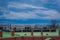 ST. PETERSBURG, RUSSIA, 17 MAY 2018: Outdoor view of unidentified people walking in a green rooftop close to old