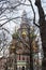 St. Petersburg, Russia, December 2019. View of the Ascension Cathedral through the trees of the park.