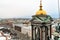 St. Petersburg, Russia, February 2020  The bell tower of St. Isaac`s Cathedral and a view of the city from above.