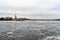 St. Petersburg, Russia, February 2020. Neva river in winter and view of the Peter and Paul Fortress.