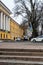 St. Petersburg, Russia, February 2020. A police car in the driveway at the Admiralty building.