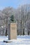 St. Petersburg, Russia, February, 22, 2018. Bust of Friedrich Engels in the garden-ground of Smolny institute in winter. Saint-Pet