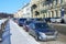 St. Petersburg, Russia, February, 27, 2018. Saint Petersburg, cars on the embankment of Fontanka river in winnter