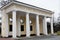 St. Petersburg, Russia, January 2020. Portico with a colonnade at the entrance to the park at the Smolny Institute.