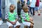 St. Petersburg, Russia - June 26, 2018: Young fans of Nigeria national football team.