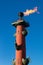 St. Petersburg, Russia. May 09, 2020. Torch with real fire at the top of the Rostral column