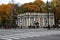 ST. PETERSBURG, RUSSIA, October 4, 2018. An marble pavilion among colorful trees on an autumn day