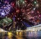 St. Petersburg. Russia. Palace Square with Alexander column and the Winter Palace in night illumination and Christmas fireworks