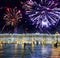 St. Petersburg. Russia. Palace Square and the Winter Palace in night illumination and Christmas fireworks