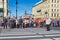 ST. PETERSBURG, RUSSIA - September 12, 2019: Police blocked Nevsky Prospect in front of the procession. Thousands of believers