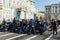 ST PETERSBURG, RUSSIA-September 26, 2020: Bikers on their various bikes are on the Palace Square wait start of motoride, dedicated