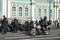 ST PETERSBURG, RUSSIA-September 26, 2020: Bikers on various motorcycles are on Palace Square wait start of motoride, dedicated to