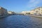 ST. PETERSBURG, RUSSIA. A view of Fontanka River and Semenovsky Bridge in summer sunny day