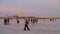 St. Petersburg in the winter. People walk on the ice of the Neva River.