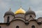 St. Sophia Cathedral in Veliky Novgorod, Russia. Sunlit church domes