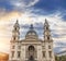 St. Stephen's Basilica in Budapest, Hungary at night. Roman catholic cathedral.