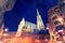 St. Stephen`s Cathedral on Stefansplatz in Vienna at night with long exposure, Austria.