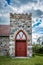 St. Thomas Anglican Churchs red door, near McLean, Saskatchewan