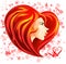 St. Valentine girl face with red heart shaped hair